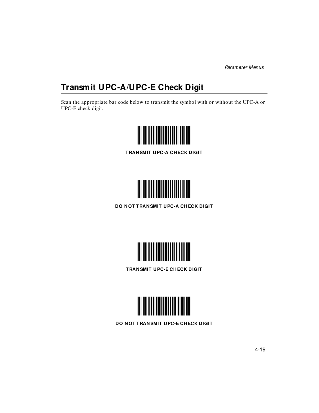 Symbol Technologies LS 2106 manual Transmit UPC-A/UPC-E Check Digit 