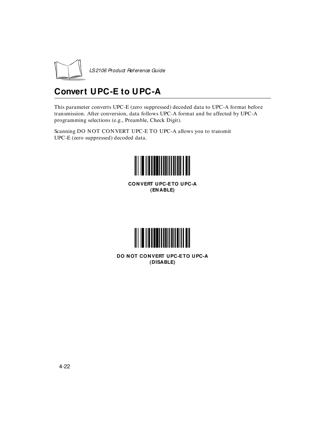 Symbol Technologies LS 2106 manual Convert UPC-E to UPC-A 