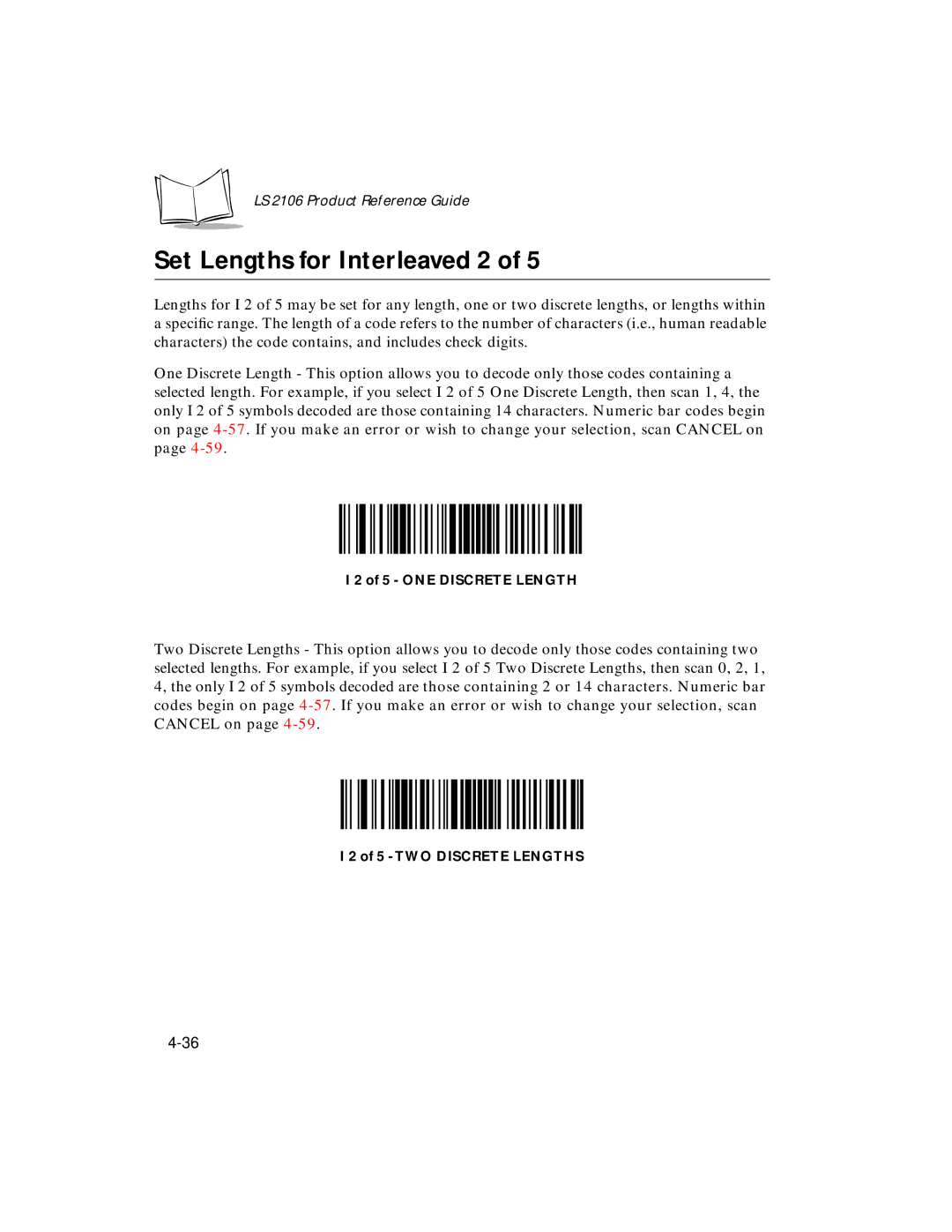 Symbol Technologies LS 2106 manual Set Lengths for Interleaved 2 