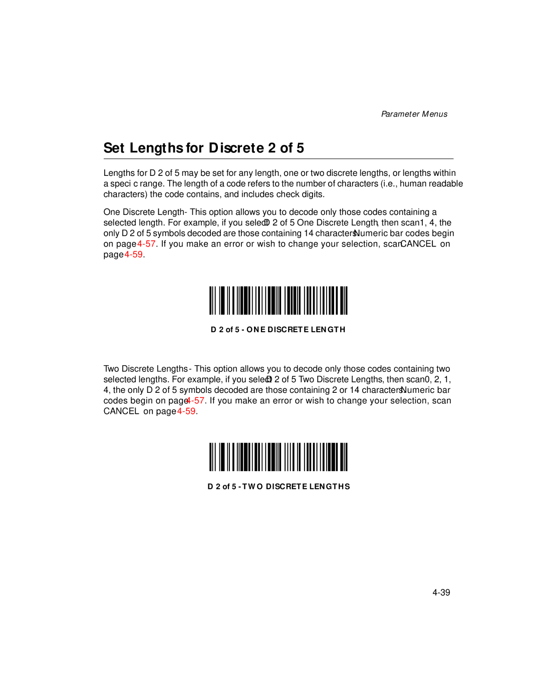 Symbol Technologies LS 2106 manual Set Lengths for Discrete 2 