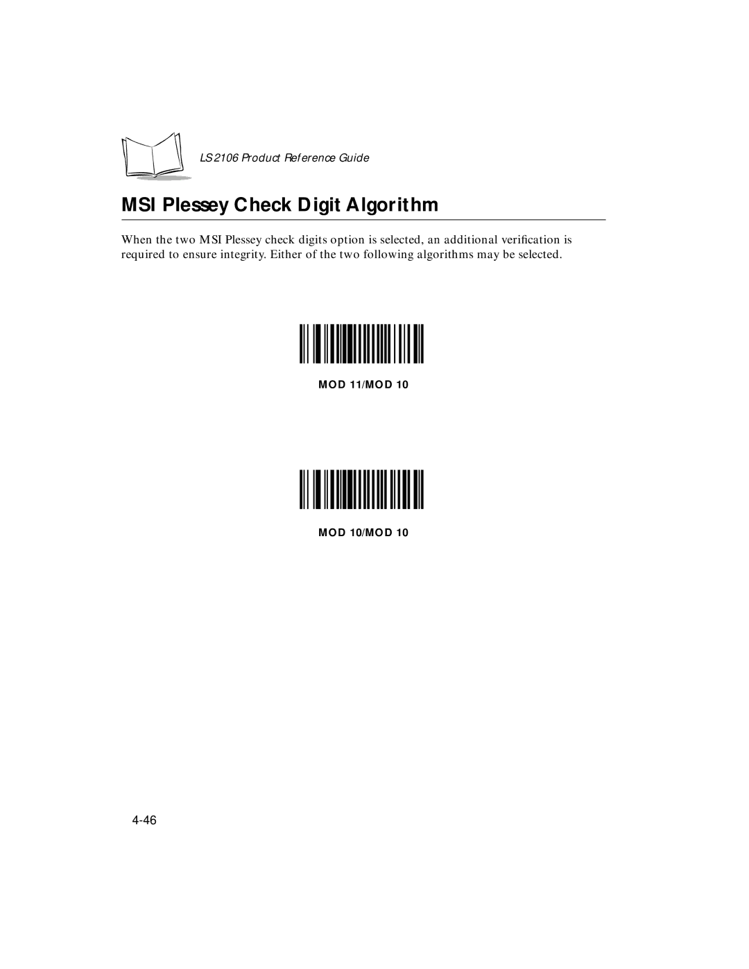 Symbol Technologies LS 2106 manual MSI Plessey Check Digit Algorithm 