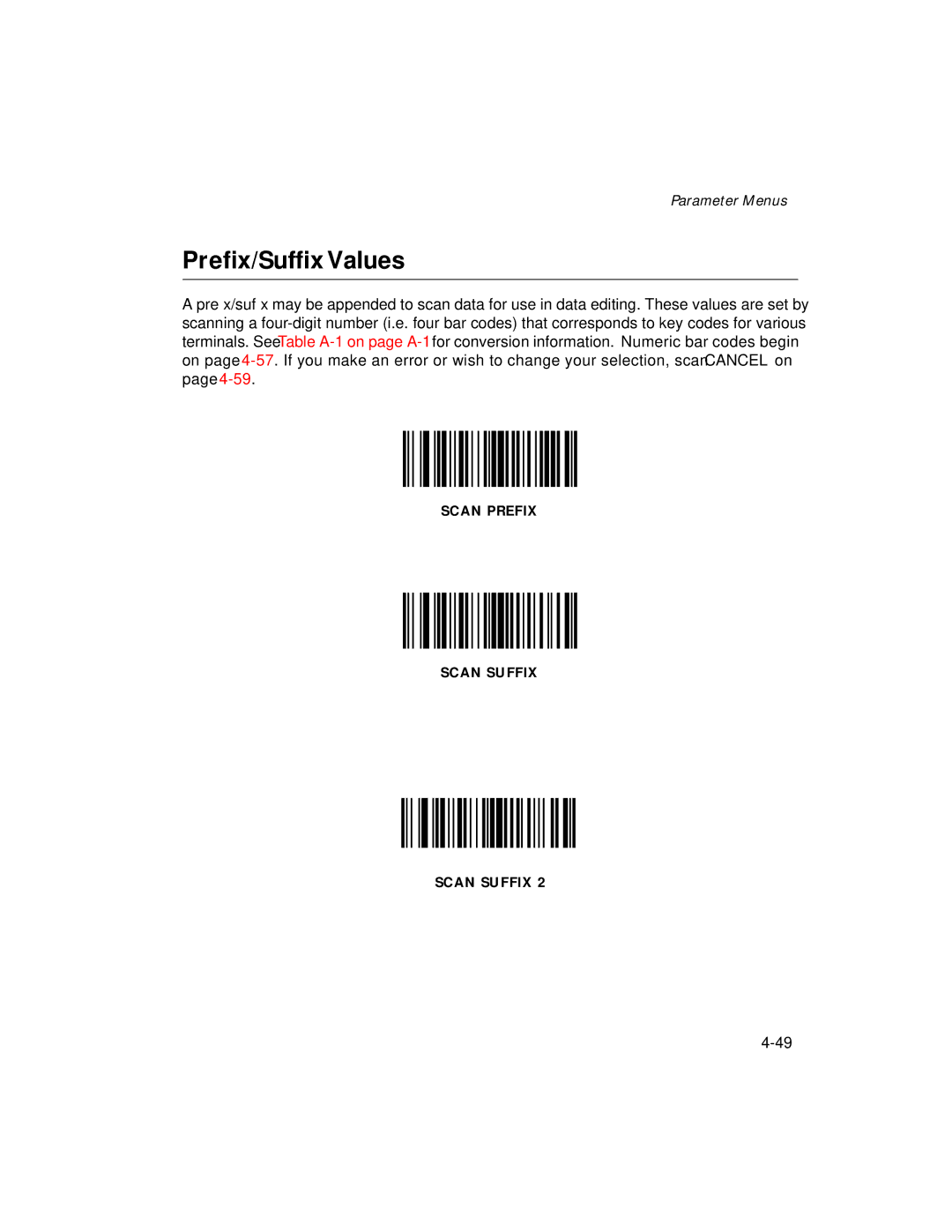 Symbol Technologies LS 2106 manual Preﬁx/Sufﬁx Values 