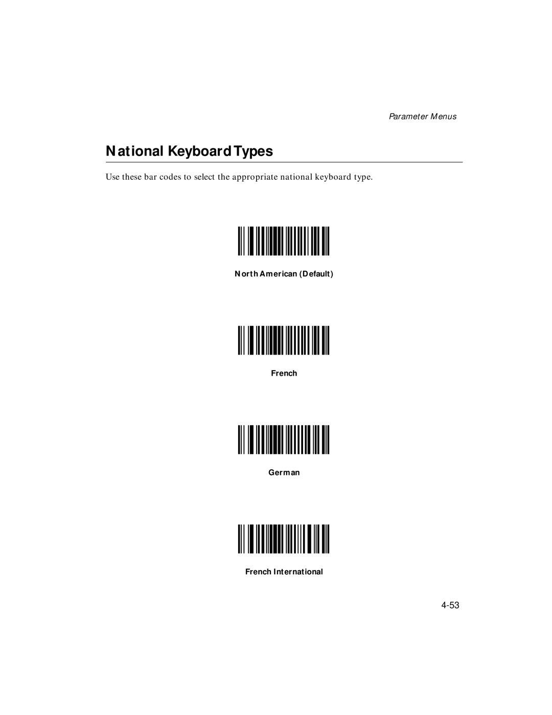 Symbol Technologies LS 2106 manual National Keyboard Types 