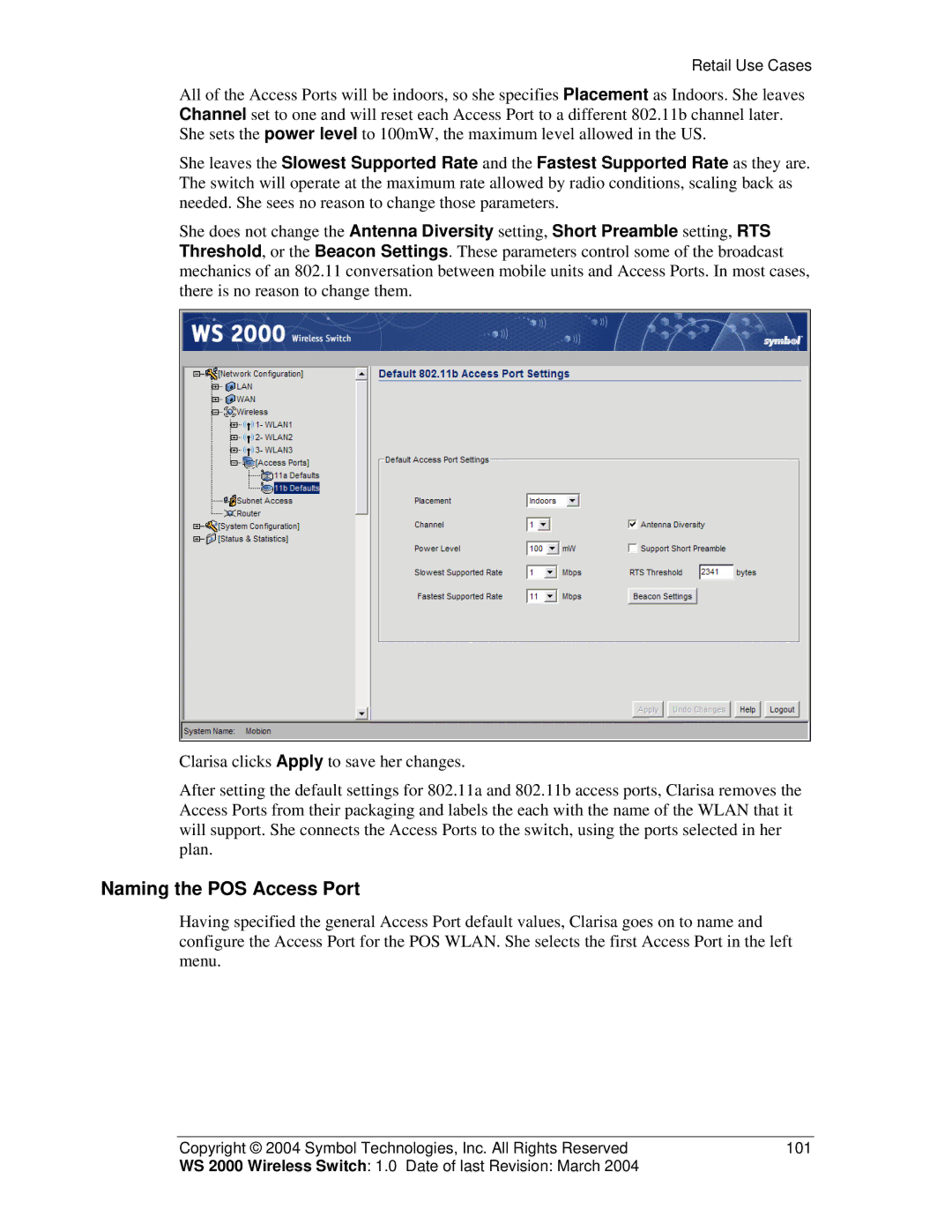 Symbol Technologies WS 2000 manual Naming the POS Access Port 