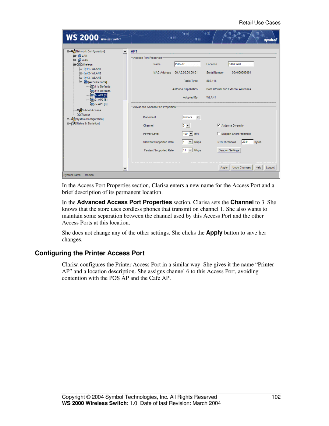 Symbol Technologies WS 2000 manual Configuring the Printer Access Port 