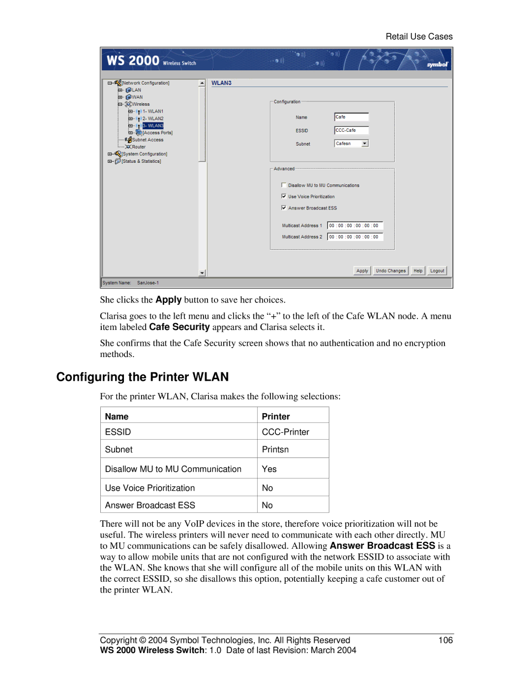 Symbol Technologies WS 2000 manual Configuring the Printer Wlan, Name Printer 