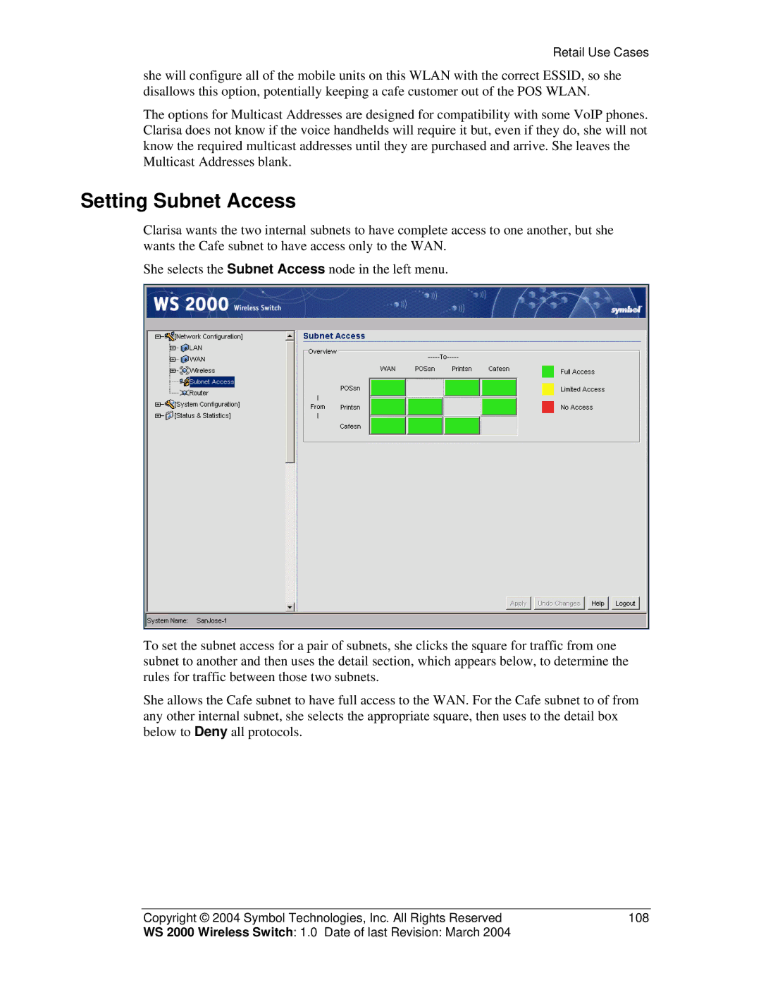 Symbol Technologies WS 2000 manual Setting Subnet Access 