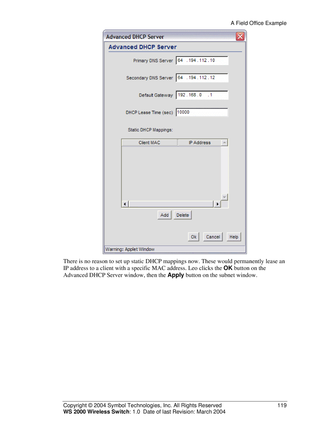 Symbol Technologies WS 2000 manual Field Office Example 