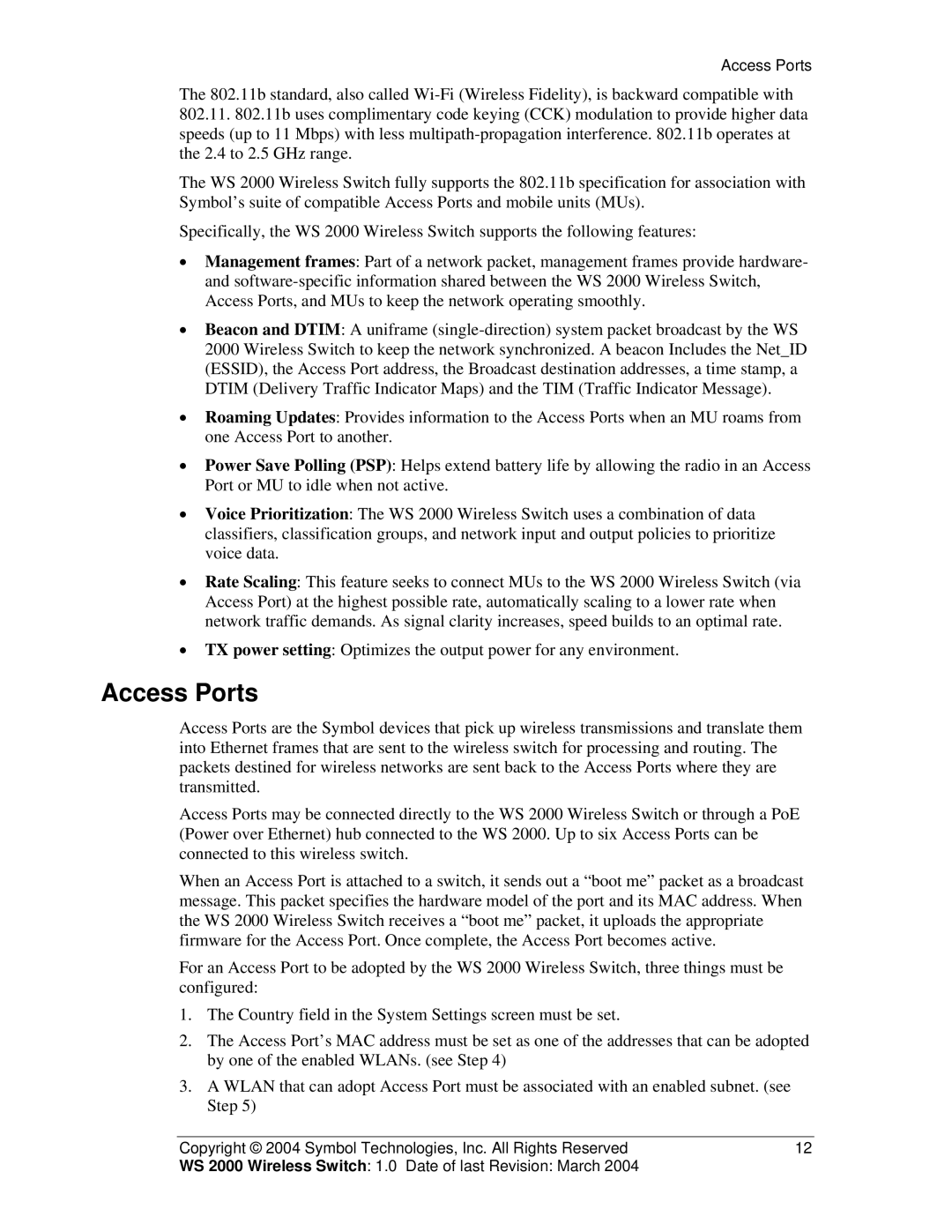 Symbol Technologies WS 2000 manual Access Ports 