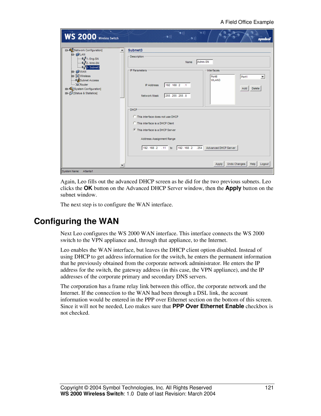 Symbol Technologies WS 2000 manual Configuring the WAN 