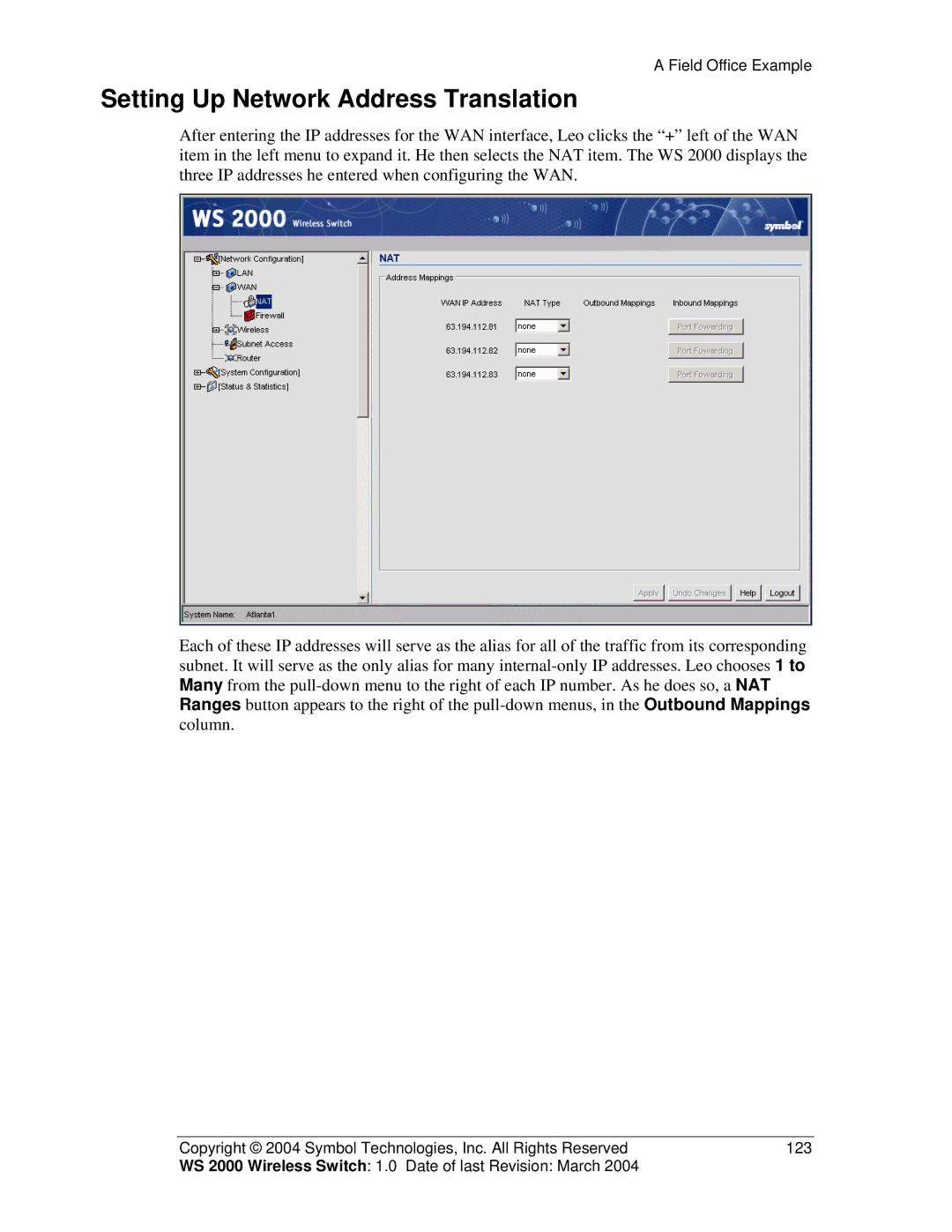 Symbol Technologies WS 2000 manual Setting Up Network Address Translation 