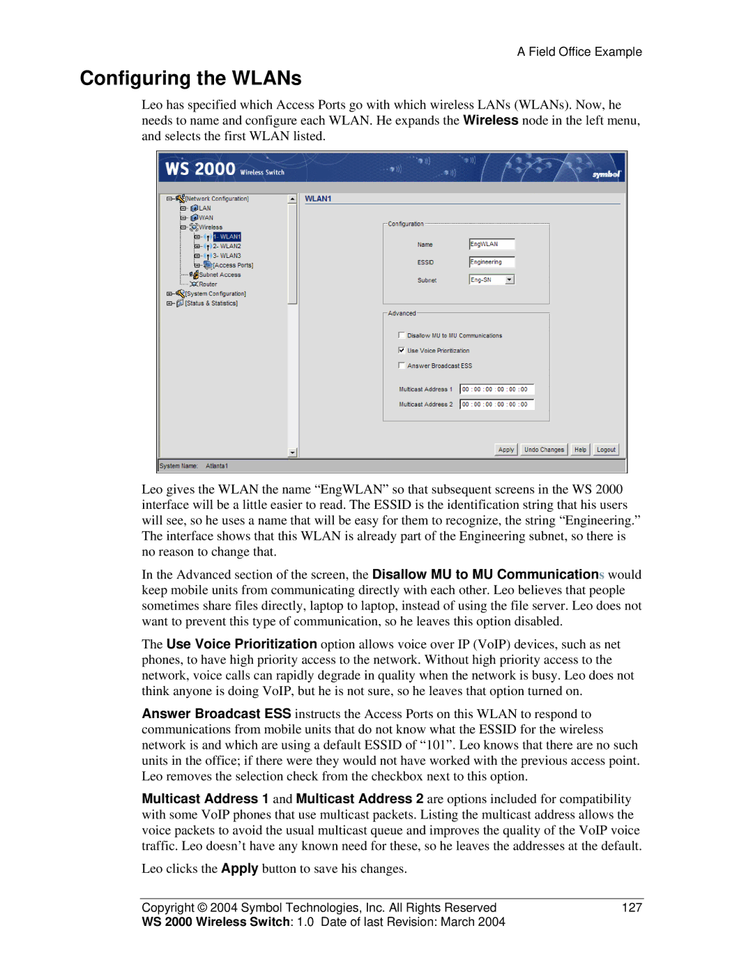 Symbol Technologies WS 2000 manual Configuring the WLANs 