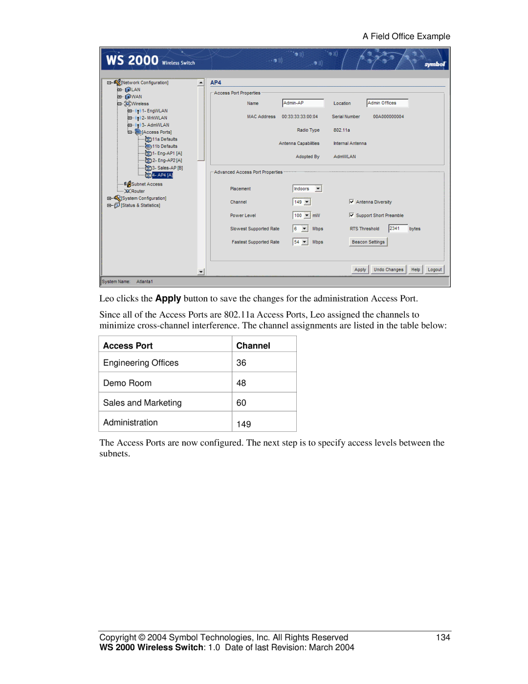 Symbol Technologies WS 2000 manual Access Port Channel 