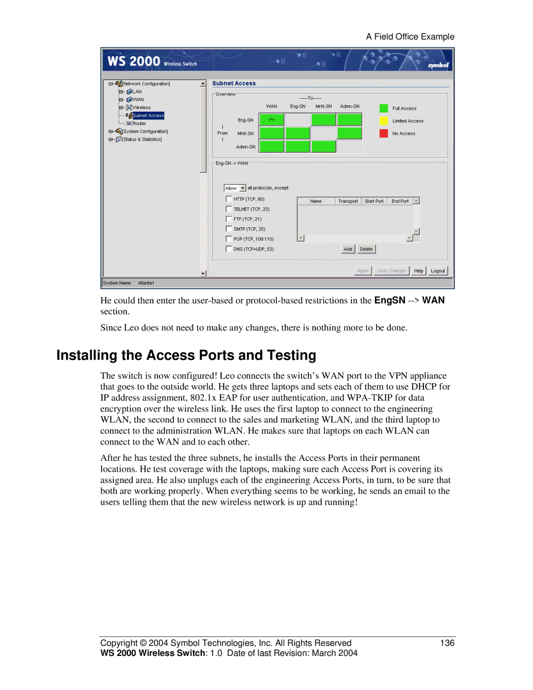 Symbol Technologies WS 2000 manual Installing the Access Ports and Testing 