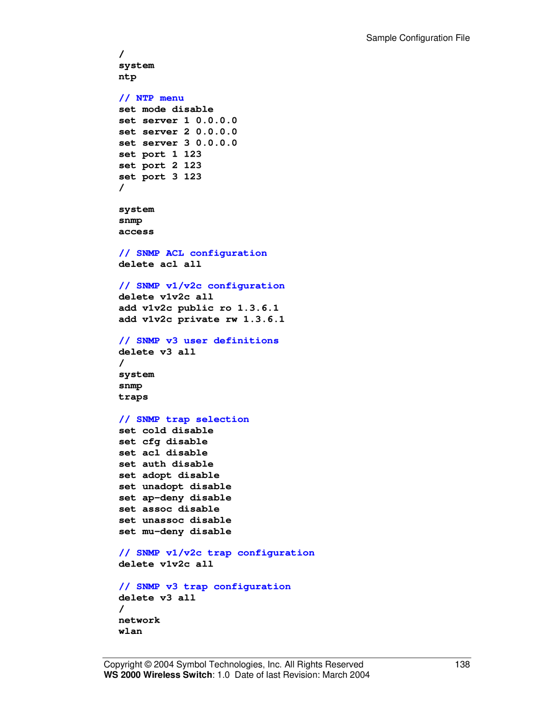 Symbol Technologies WS 2000 manual NTP menu 