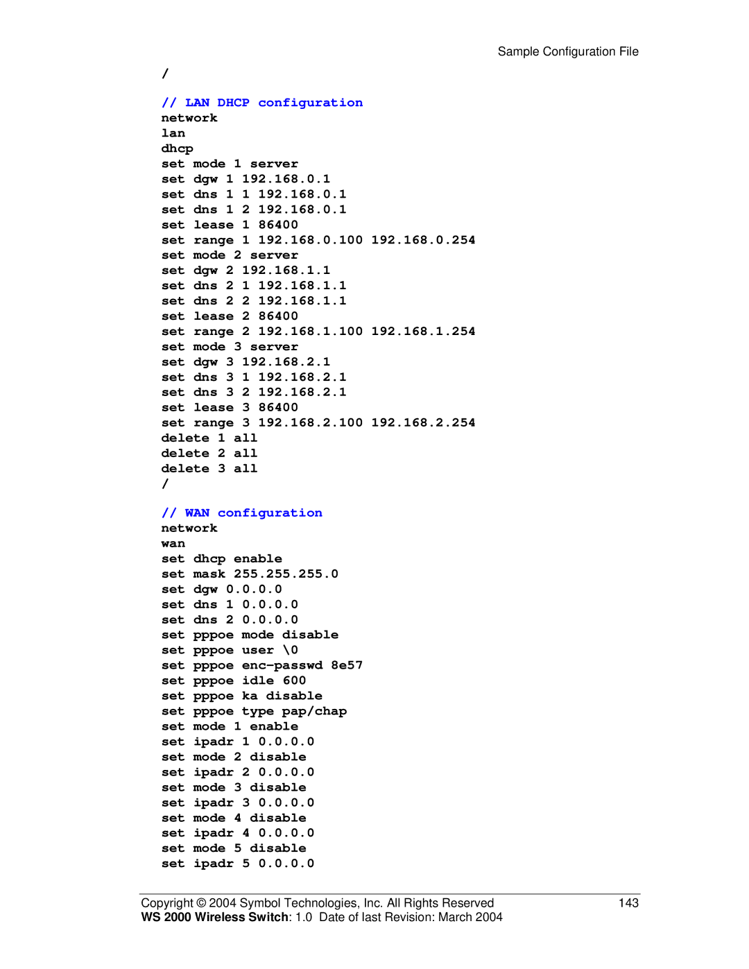 Symbol Technologies WS 2000 manual LAN Dhcp configuration network 