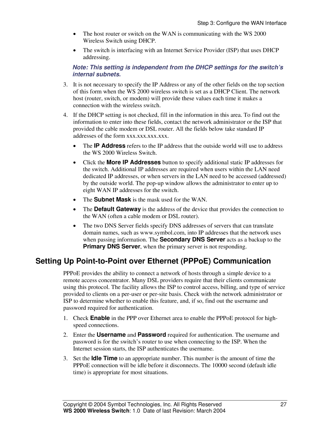 Symbol Technologies WS 2000 manual Setting Up Point-to-Point over Ethernet PPPoE Communication 