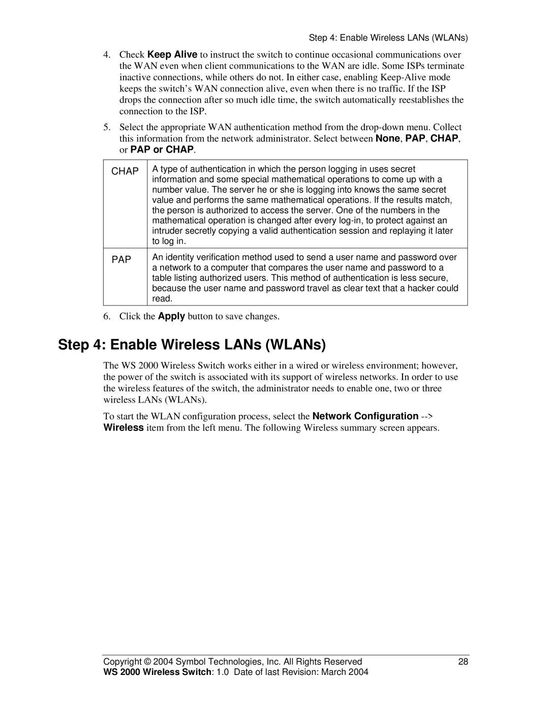 Symbol Technologies WS 2000 manual Enable Wireless LANs WLANs, Chap 