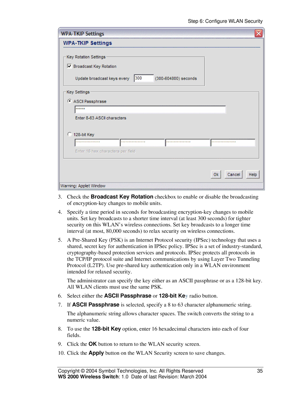 Symbol Technologies WS 2000 manual Configure Wlan Security 