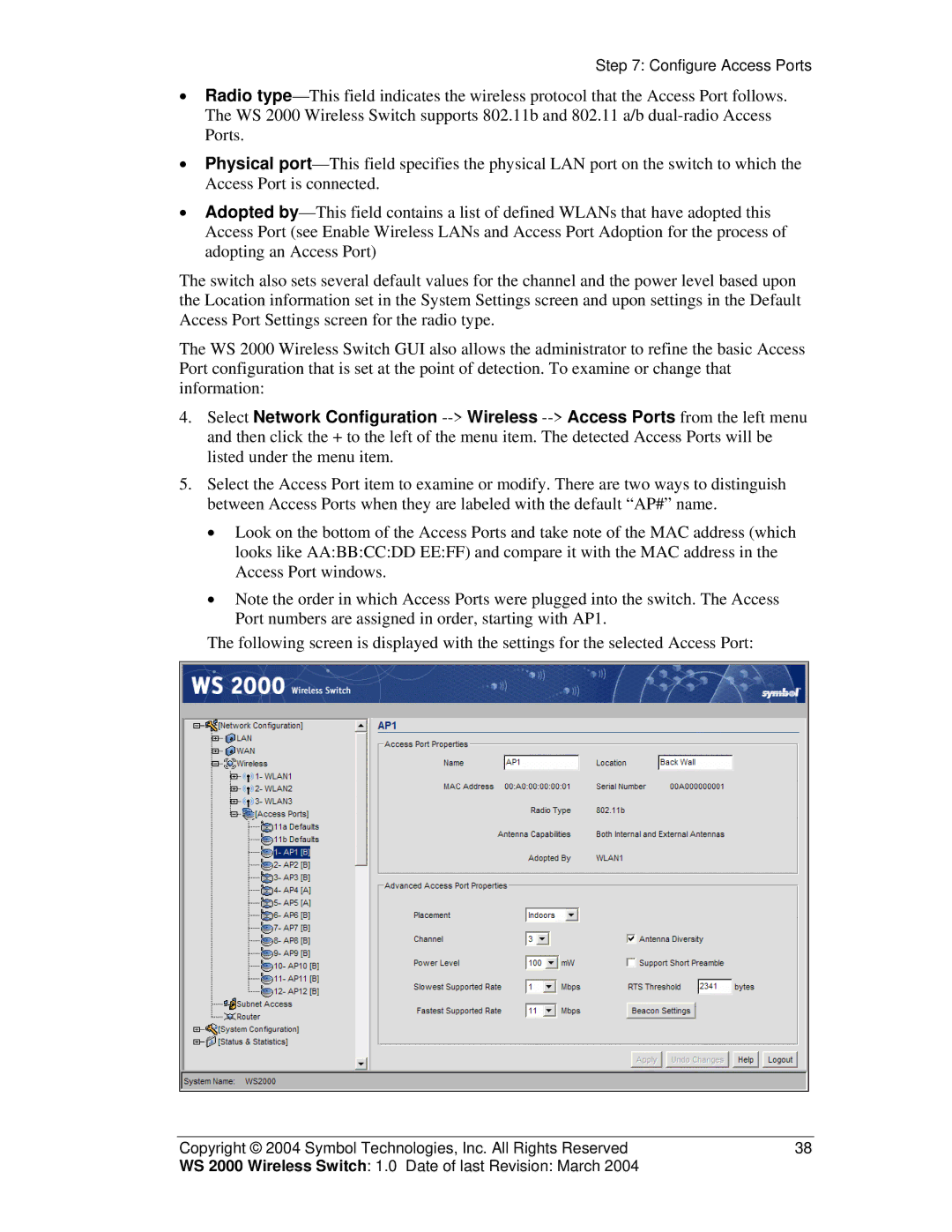 Symbol Technologies WS 2000 manual Configure Access Ports 