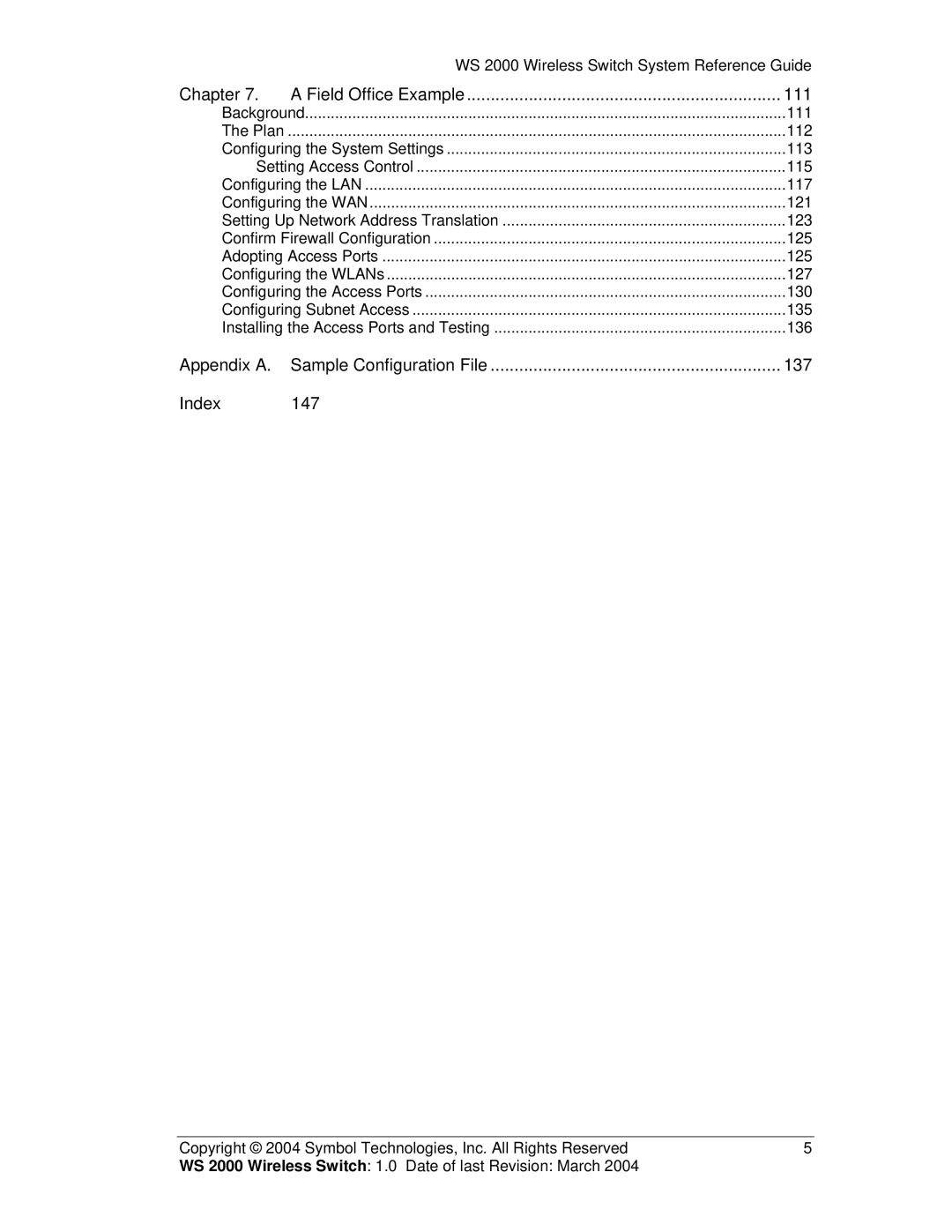 Symbol Technologies WS 2000 manual Chapter Field Office Example 111 