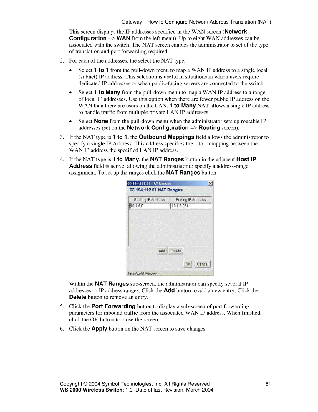 Symbol Technologies WS 2000 manual Gateway-How to Configure Network Address Translation NAT 