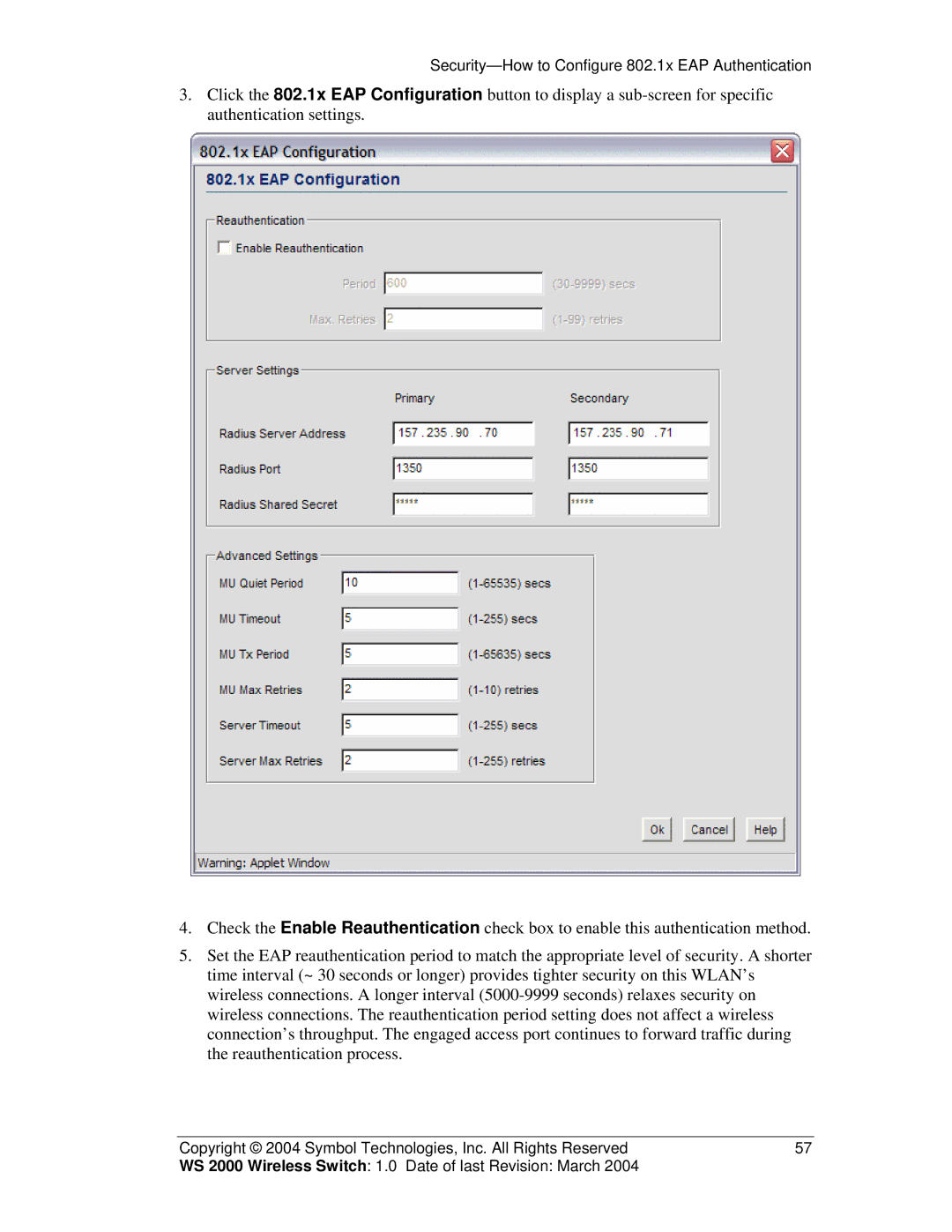 Symbol Technologies WS 2000 manual Security-How to Configure 802.1x EAP Authentication 