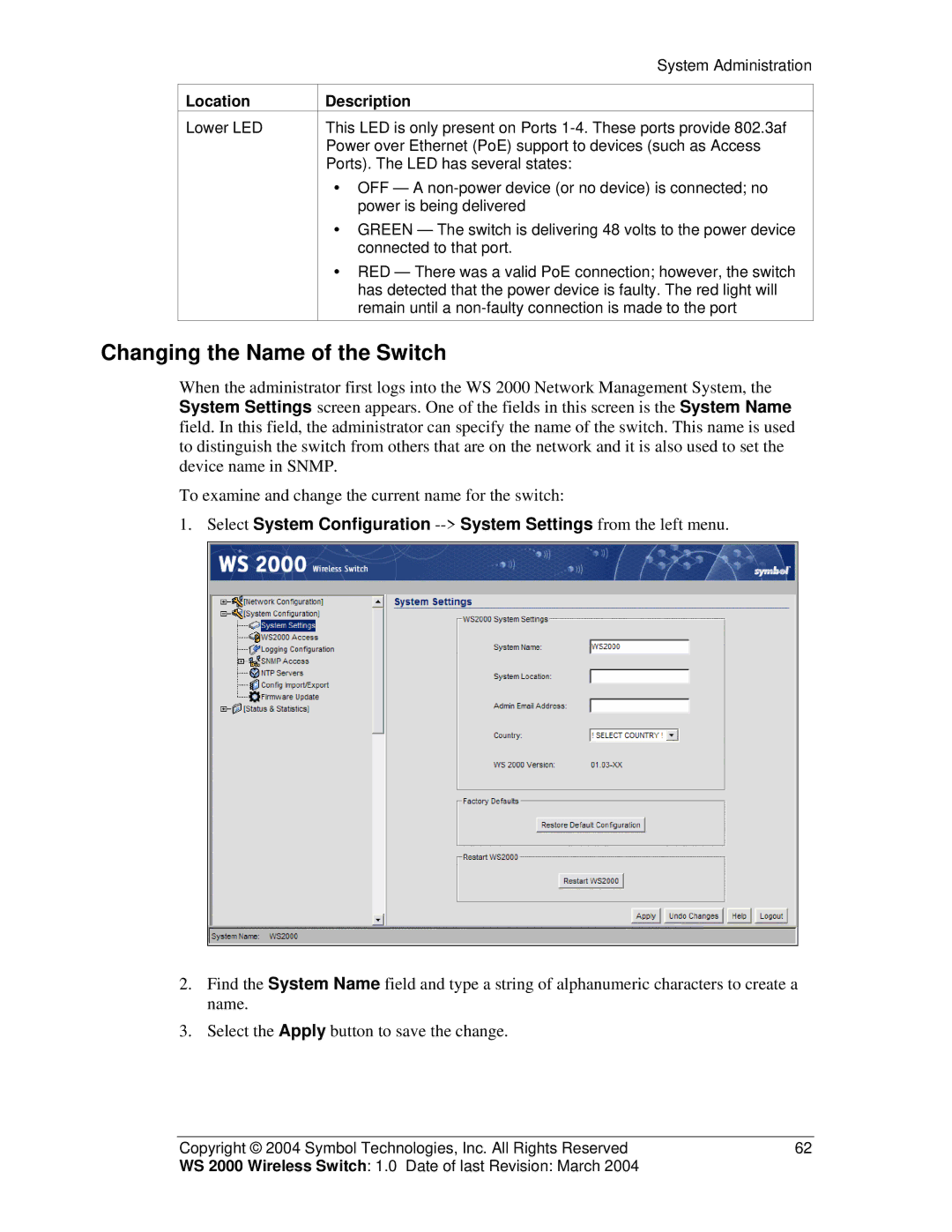 Symbol Technologies WS 2000 manual Changing the Name of the Switch 