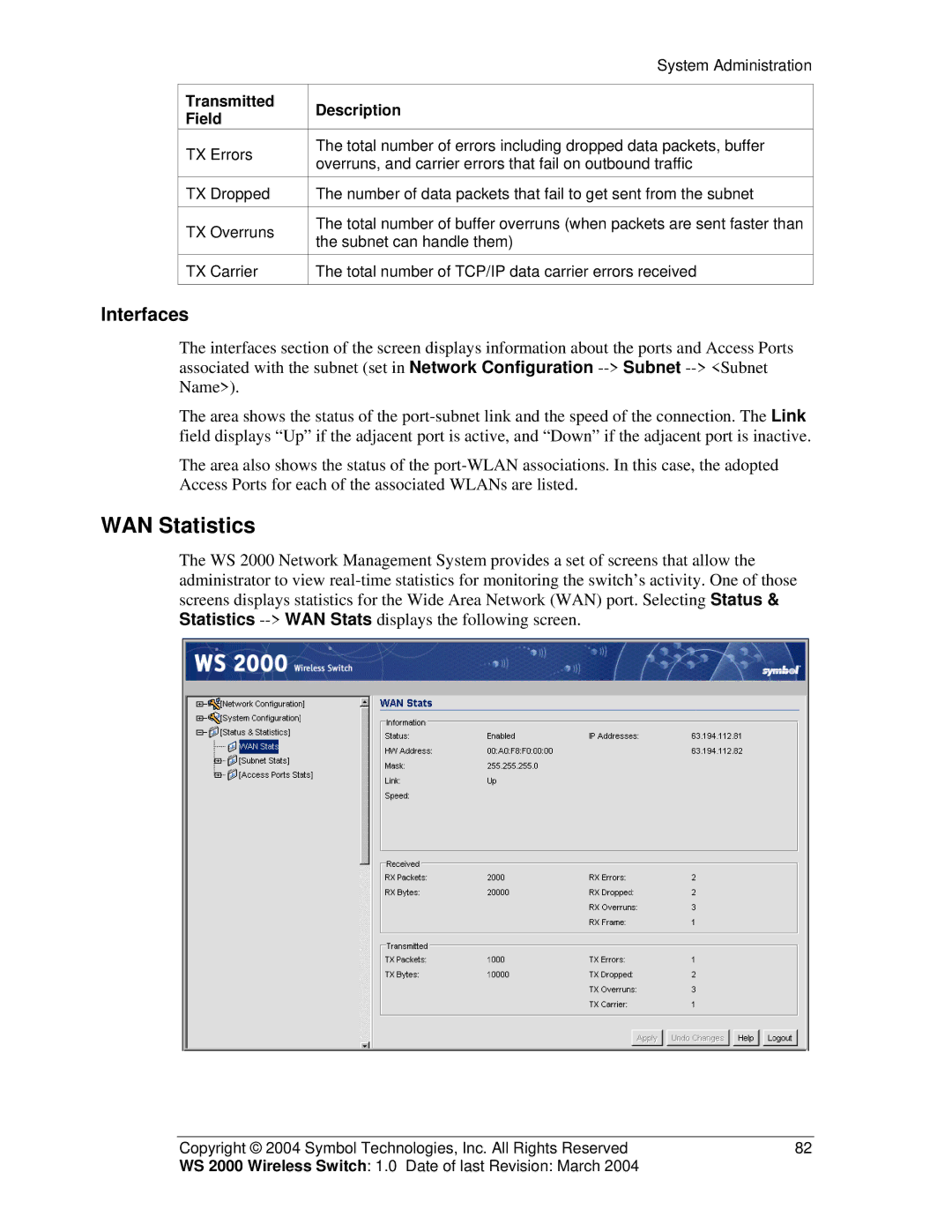 Symbol Technologies WS 2000 manual WAN Statistics, Interfaces 