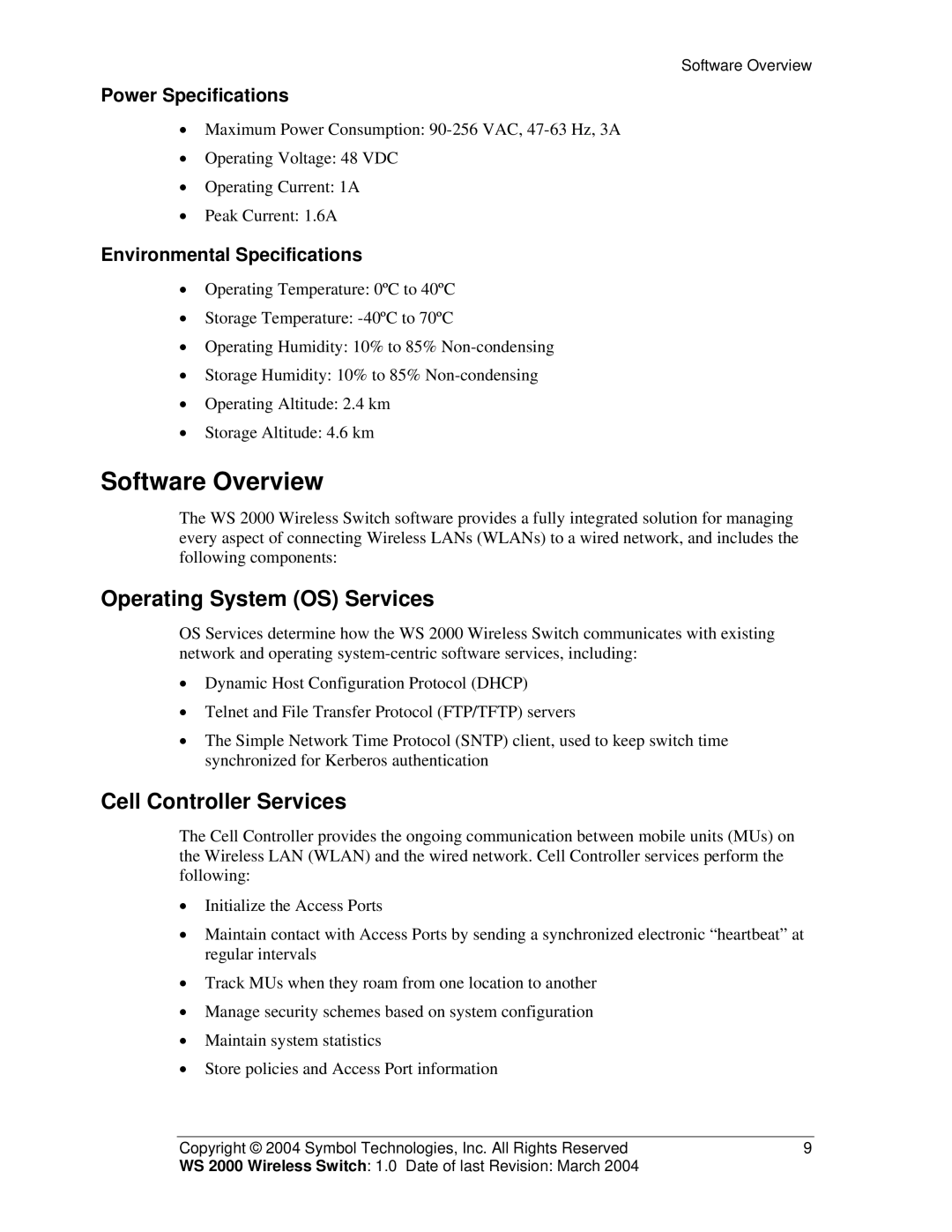 Symbol Technologies WS 2000 manual Software Overview, Operating System OS Services, Cell Controller Services 