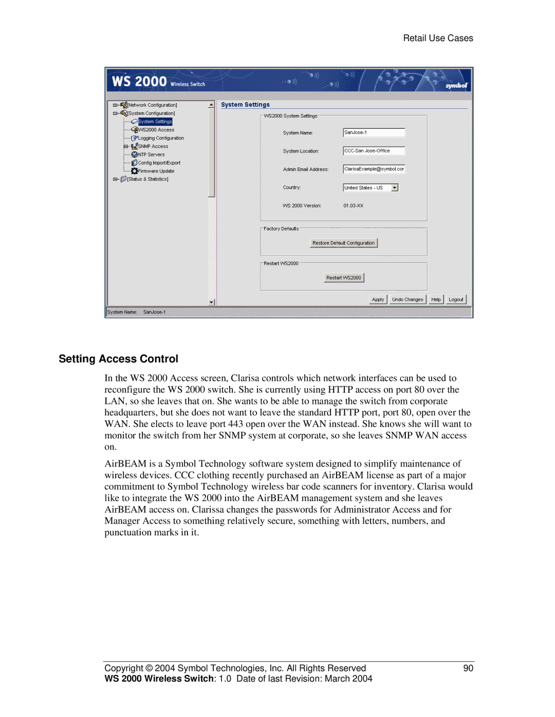 Symbol Technologies WS 2000 manual Setting Access Control 