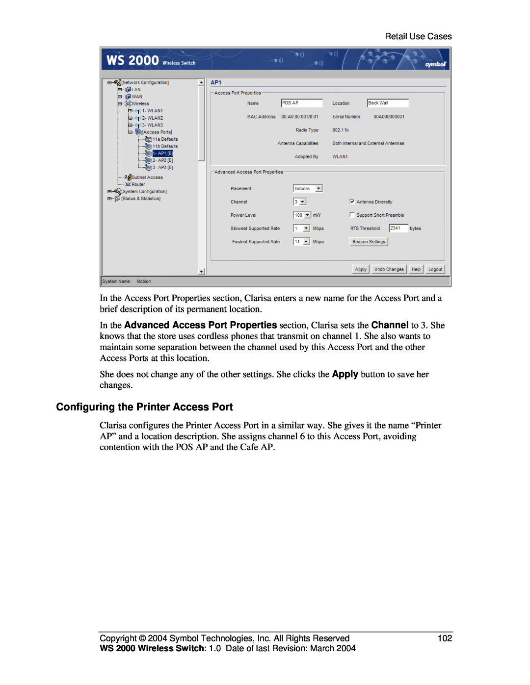 Symbol Technologies WS 2000 manual Configuring the Printer Access Port 
