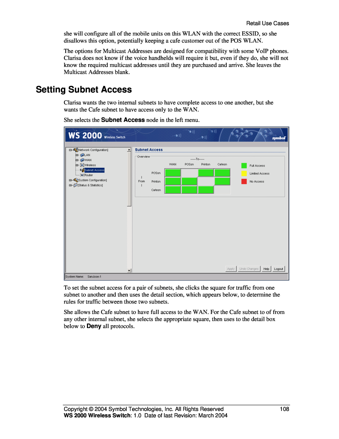 Symbol Technologies WS 2000 manual Setting Subnet Access 