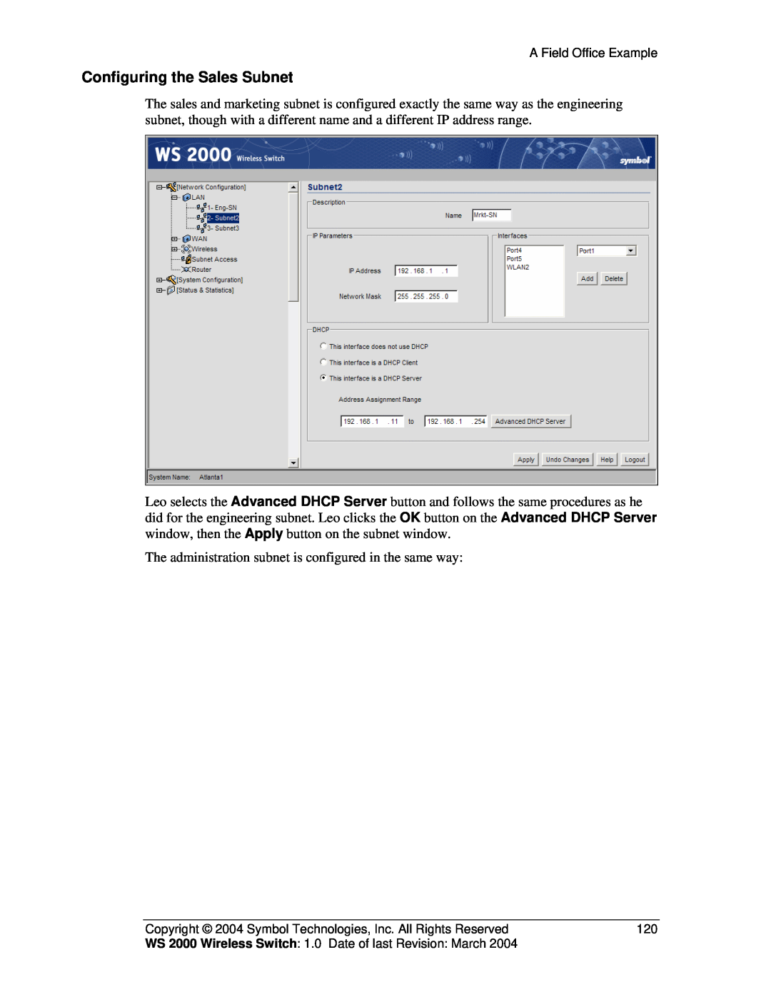 Symbol Technologies WS 2000 manual Configuring the Sales Subnet 