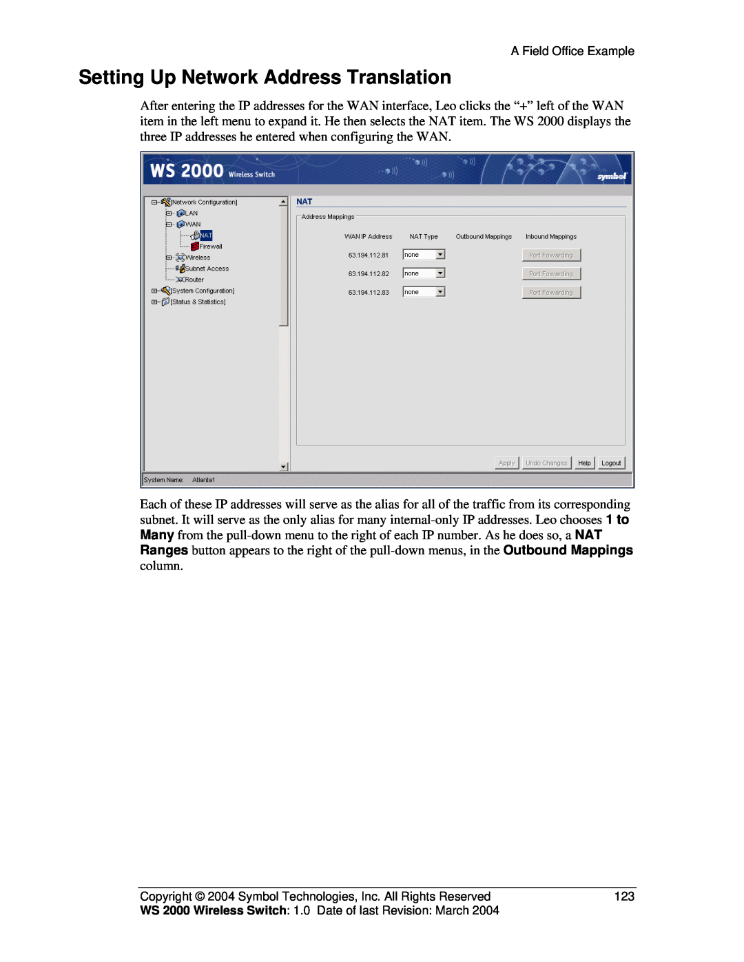 Symbol Technologies WS 2000 manual Setting Up Network Address Translation 