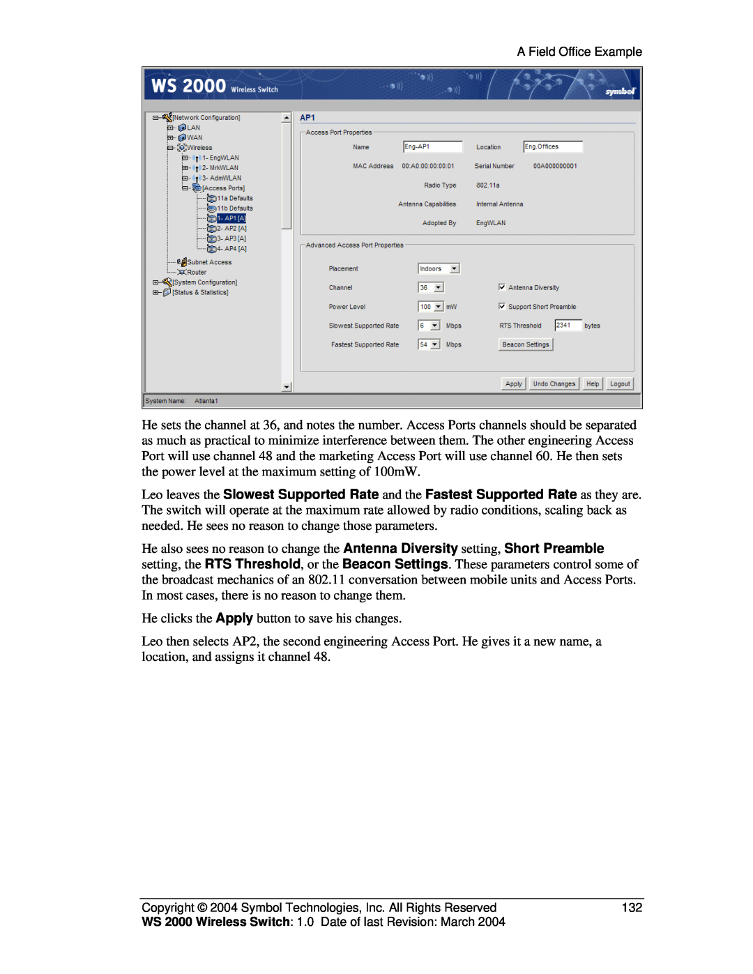 Symbol Technologies WS 2000 manual He clicks the Apply button to save his changes 