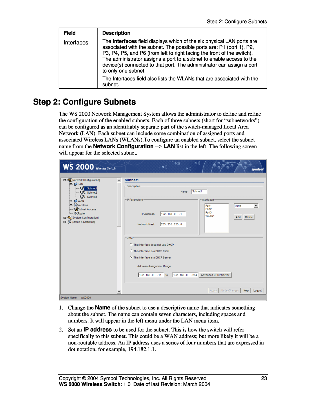 Symbol Technologies WS 2000 manual Configure Subnets, Interfaces 