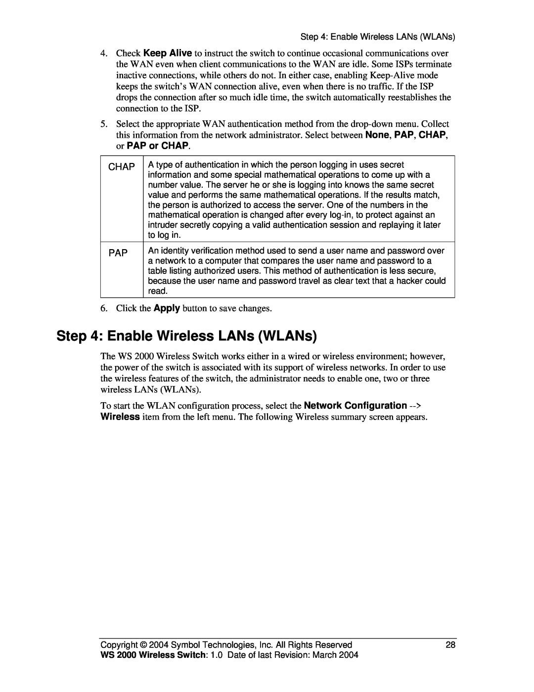 Symbol Technologies WS 2000 manual Enable Wireless LANs WLANs 