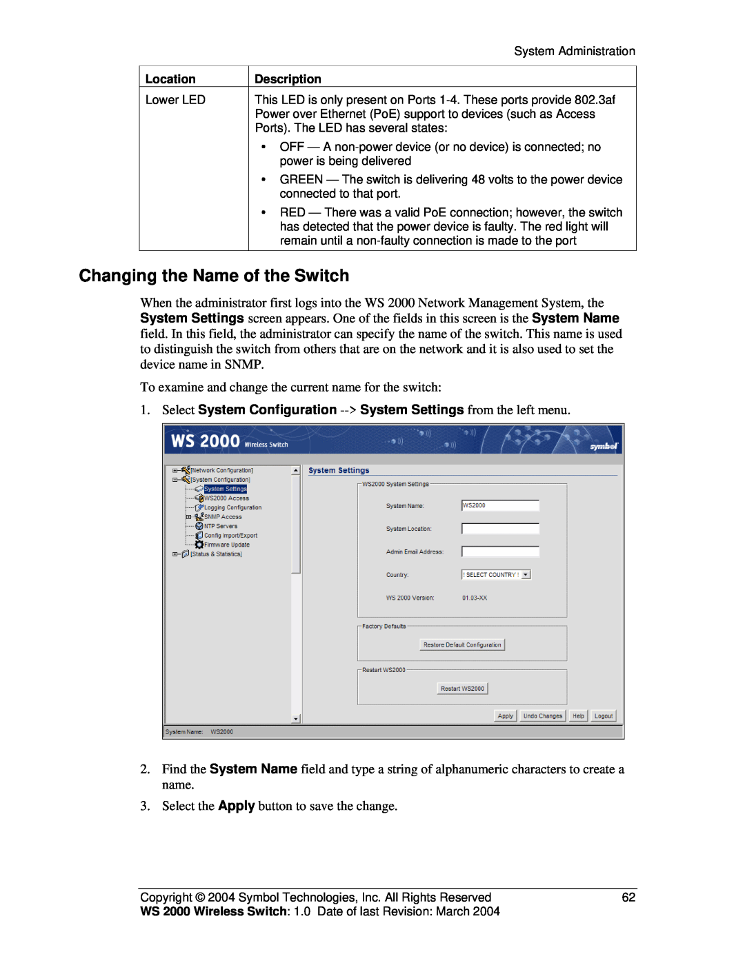 Symbol Technologies WS 2000 manual Changing the Name of the Switch 