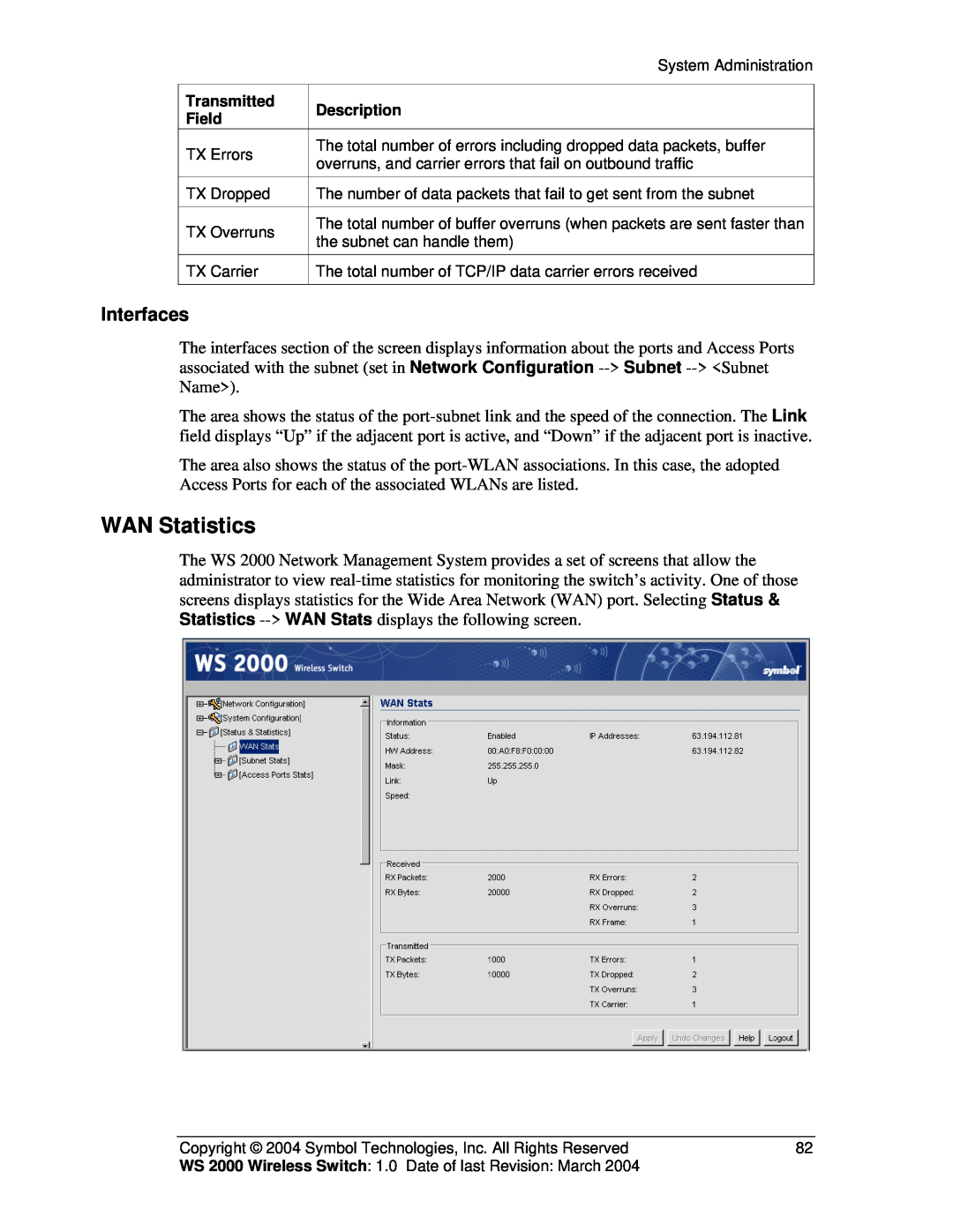 Symbol Technologies WS 2000 manual WAN Statistics, Interfaces 