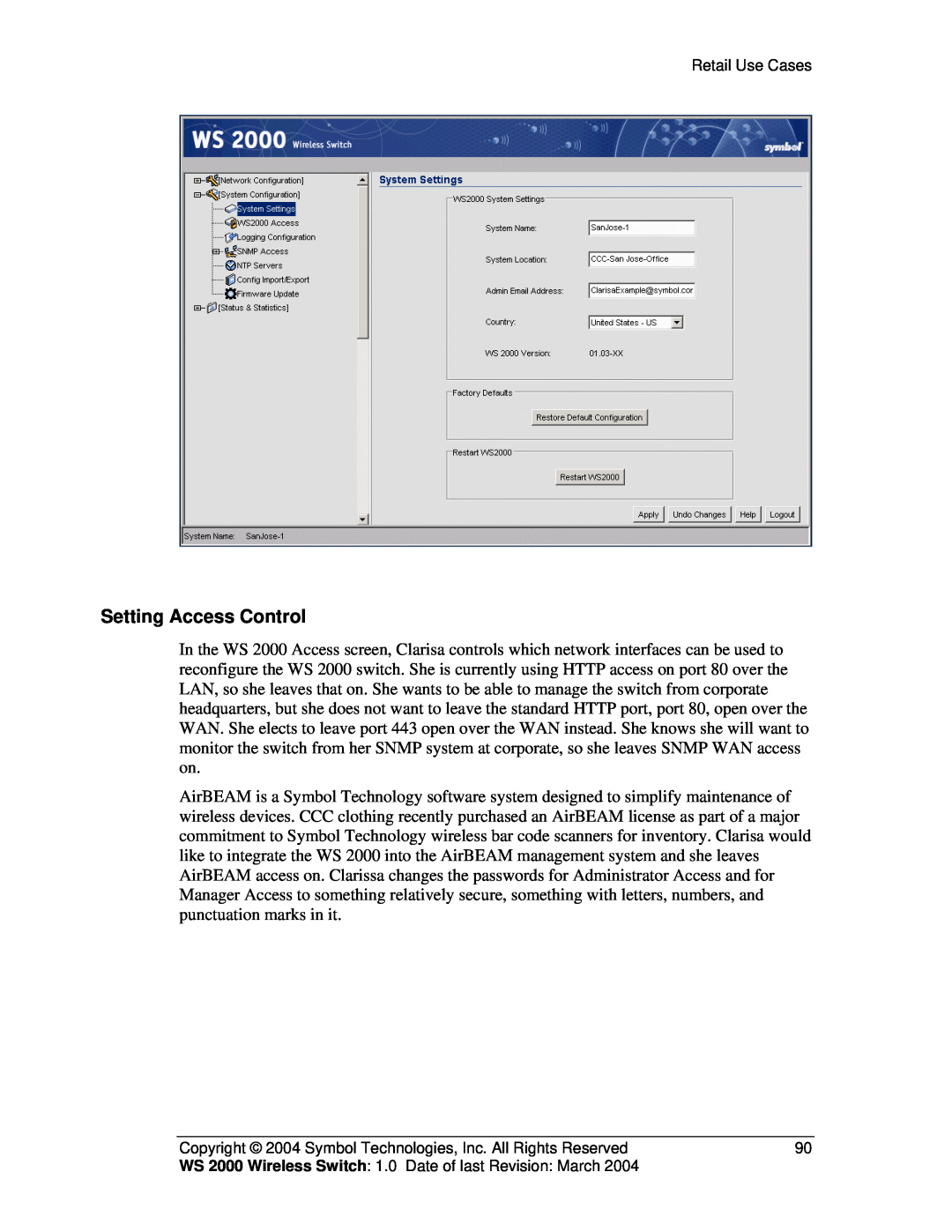 Symbol Technologies WS 2000 manual Setting Access Control 