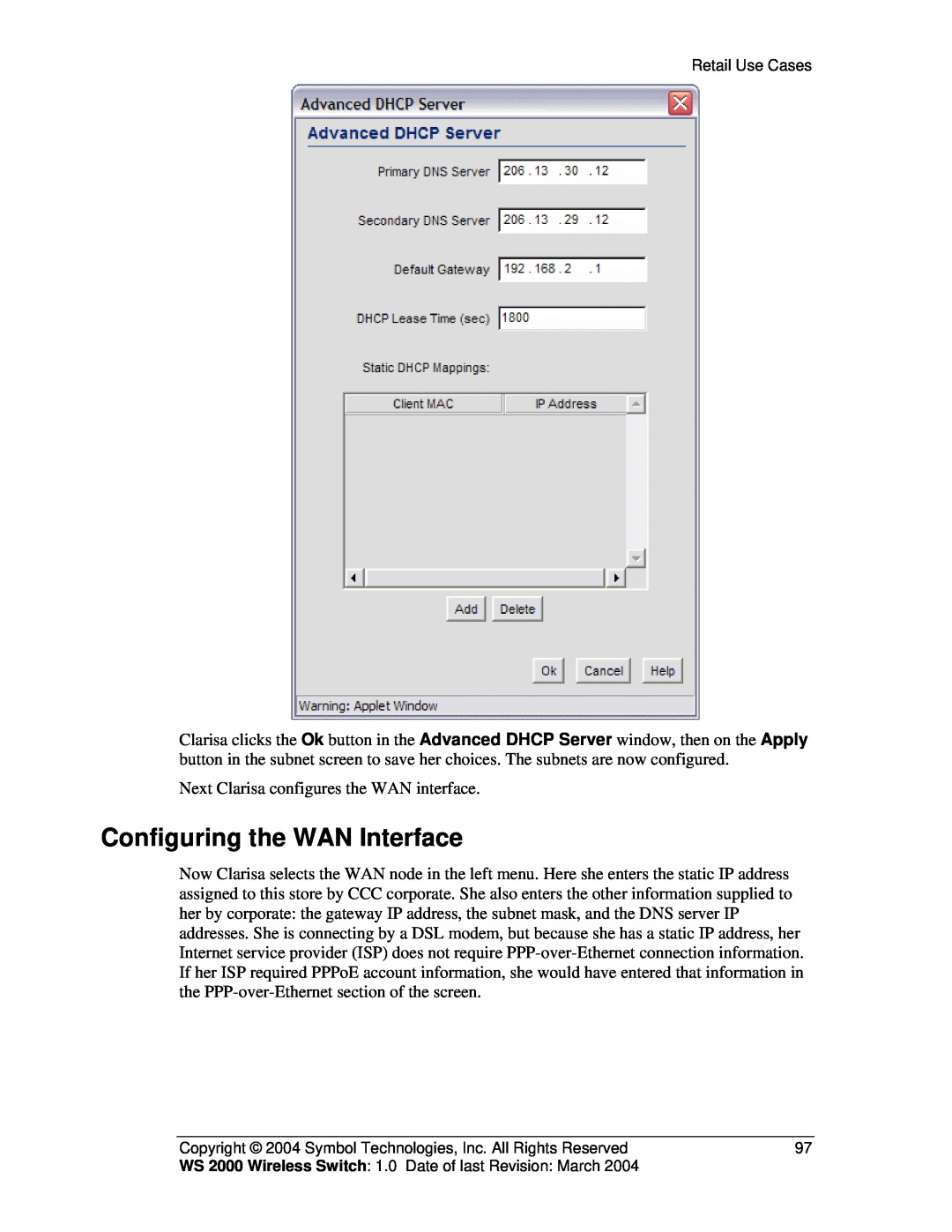 Symbol Technologies WS 2000 manual Configuring the WAN Interface 