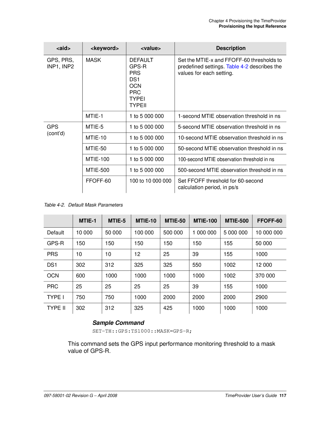 Symmetricom 1000, 1100 manual Aid Keyword Value Description, MTIE-100 MTIE-500 