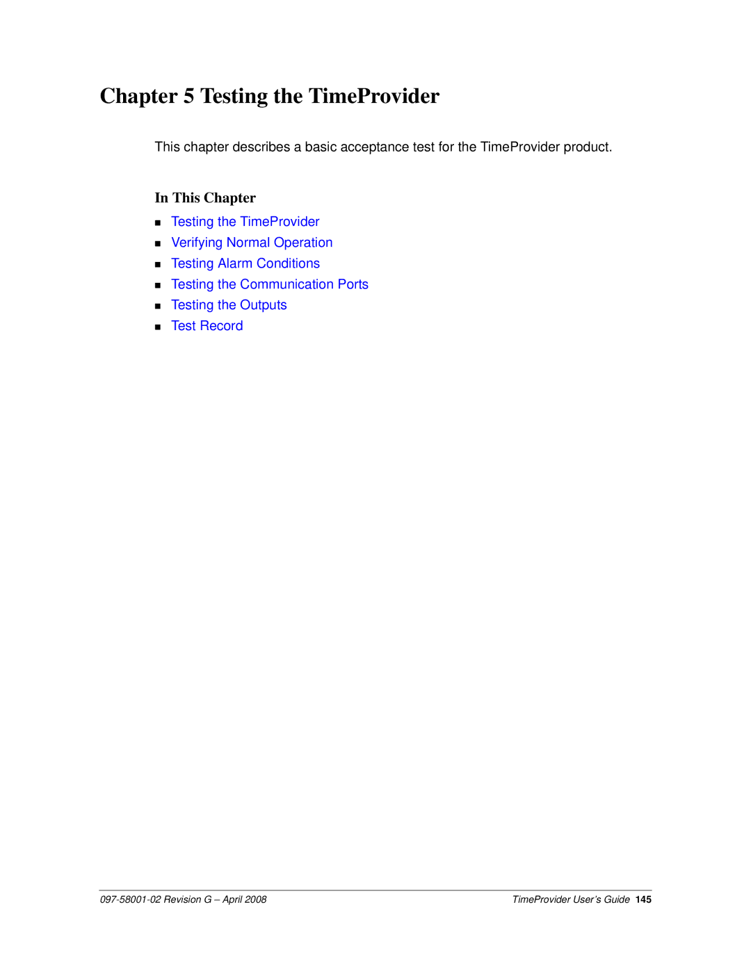 Symmetricom 1000, 1100 manual Testing the TimeProvider 