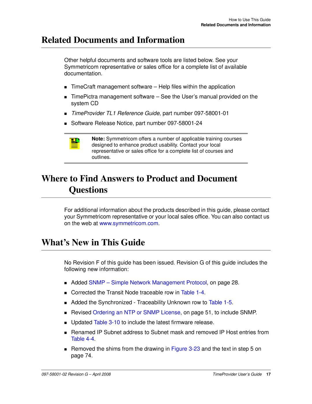 Symmetricom 1000, 1100 manual Related Documents and Information 