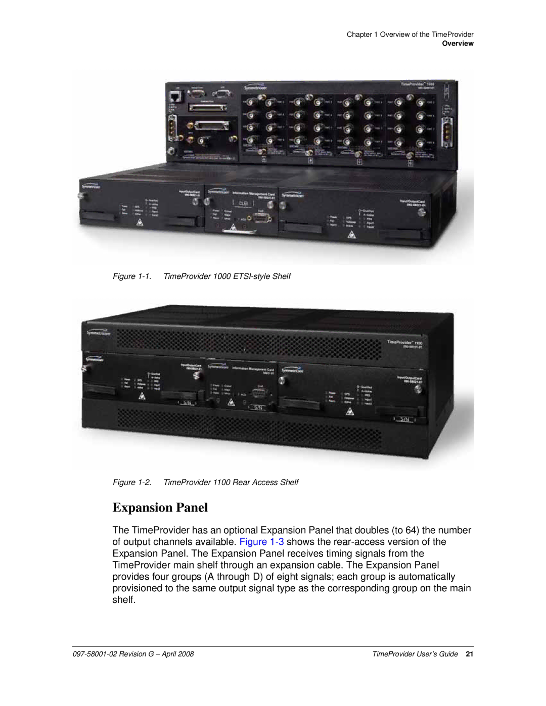 Symmetricom 1100 manual Expansion Panel, TimeProvider 1000 ETSI-style Shelf 