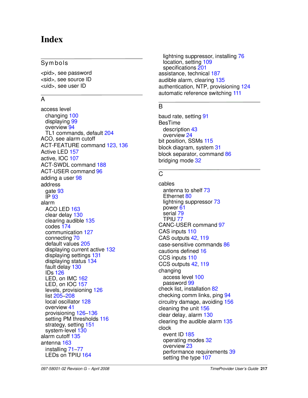 Symmetricom 1000, 1100 manual Symbols 