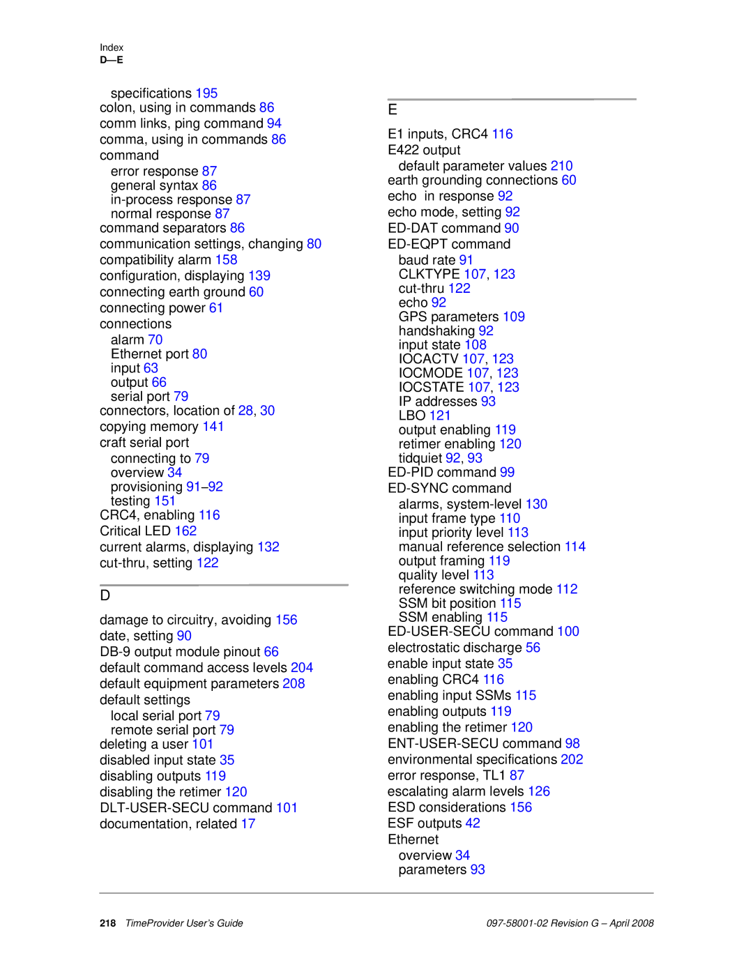 Symmetricom 1100, 1000 manual Index 