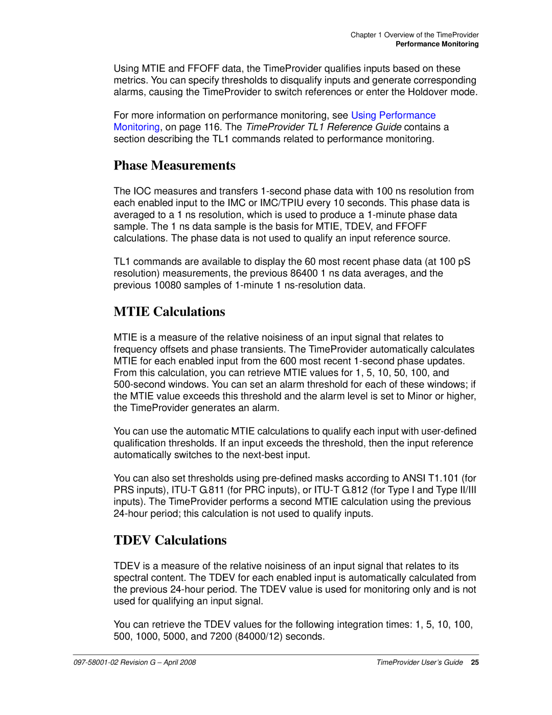 Symmetricom 1000, 1100 manual Phase Measurements, Mtie Calculations, Tdev Calculations 