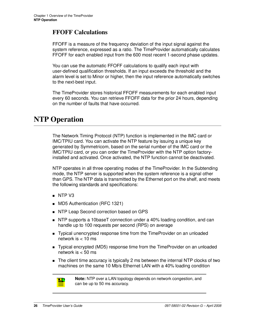 Symmetricom 1100, 1000 manual NTP Operation, Ffoff Calculations 